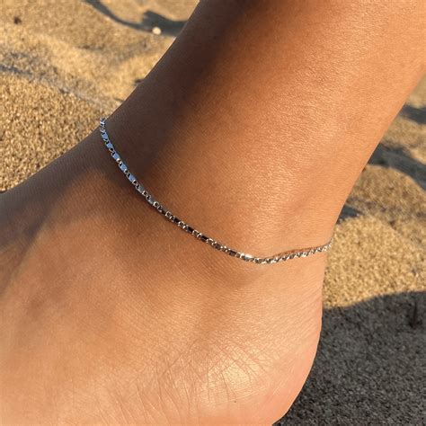 Silver Anklet Chain Anklet T Chain Silver Chain Etsy