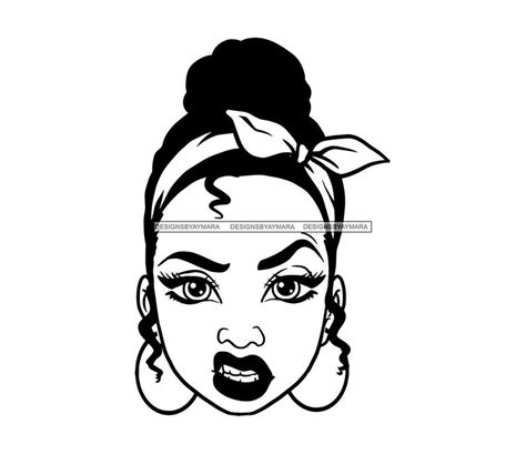 You may also like messy bun glass or messy hair bun clipart! Afro Woman SVG Mean Face Headband Bun Melanin Nubian Ebony ...