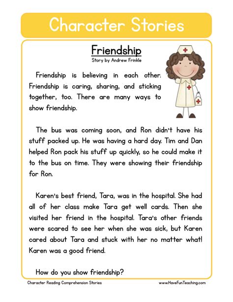 Friendship Character Reading Comprehension Worksheet Have Fun Teaching