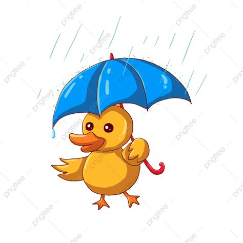 Element Diagram Of Cute Little Yellow Duck With An Umbrella Cartoon