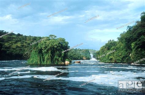Waterfall Flowing Into The Nile River Murchison Falls Uganda Africa