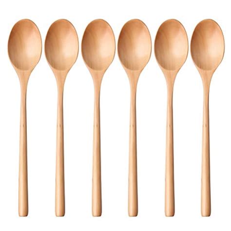 Wooden Spoons 6 Pieces 98 Inch Wood Soup Spoons For Eating Long