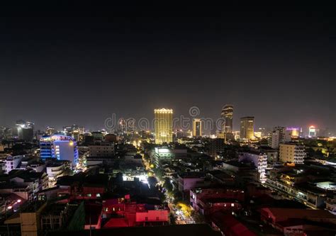 Central Phnom Penh City Skyline In Cambodia At Night Stock Image