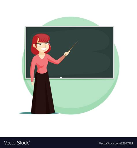 Red Haired Teacher Stands At Blackboard Royalty Free Vector