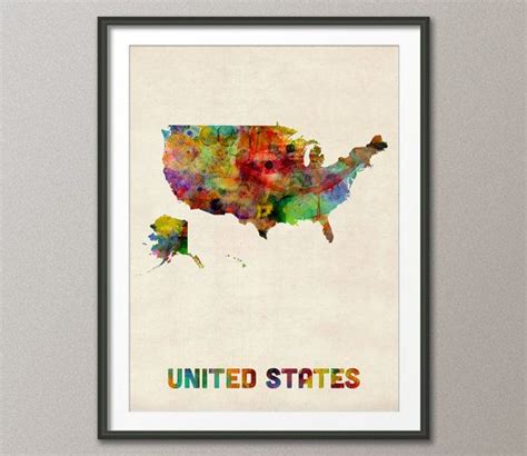 United States Watercolor Map Usa Art Print 447 Etsy Watercolor Map