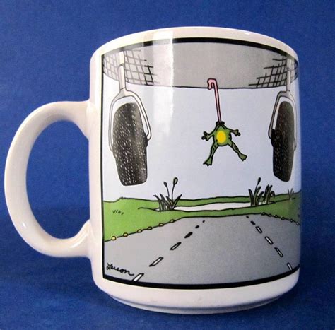 Far Side Coffee Mug Cup 1984 Frog Is Hanging From The Belly Of The