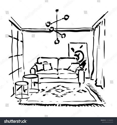 Interior Sketch Drawing Living Room Home Stock Vector Royalty Free