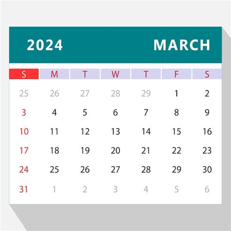 Premium Vector March 2024 Calendar Template Vector Design