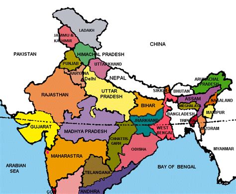 India political map states, capitals and neighbouring countries.