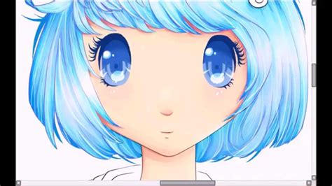 Time Lapse Speed Paint Blue Shiny Anime Hair Paint Tool Sai Youtube