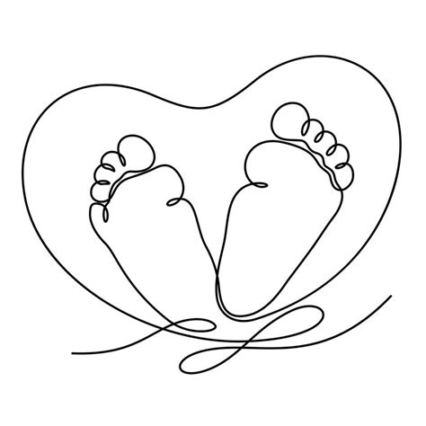 Little Baby Feet With Heart Shape Line Art Vector Illustration 8098777