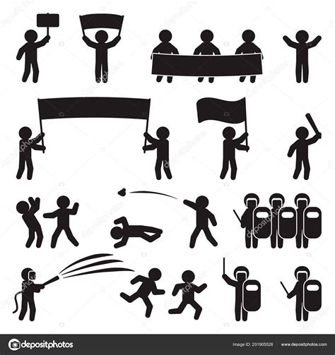 People Icon Set Demonstration Protesting Parade Riot Icon Set Vector ⬇