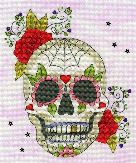 Beautiful purple prince skull cross stitch chart in 11 colours. Sugar Skull Cross Stitch Kit only £25.60