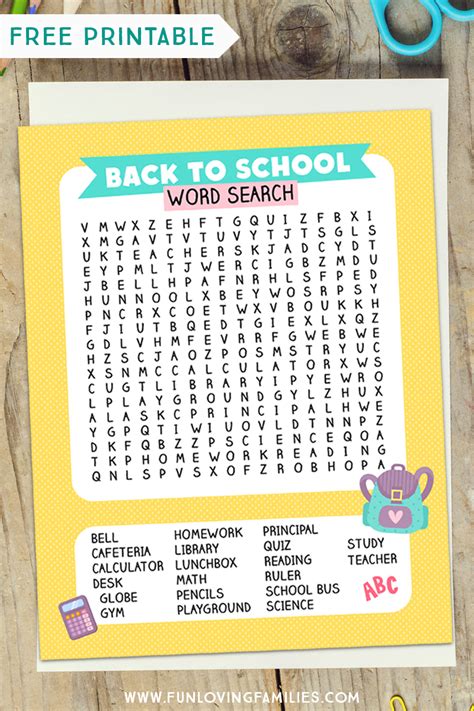 Back To School Word Search Printable