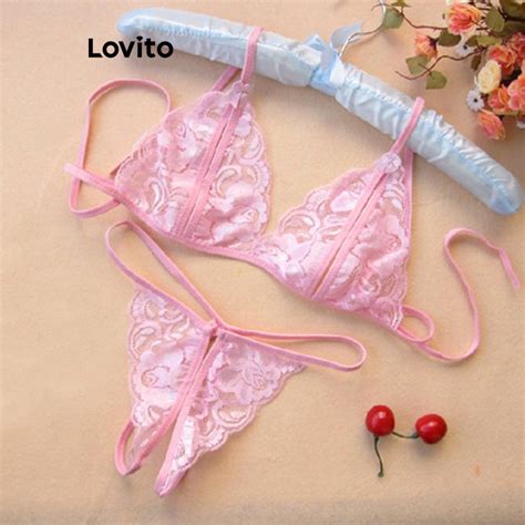 Lovito Women Lace Sexy Lingerie Lna27279 Pink Black Shopee Philippines