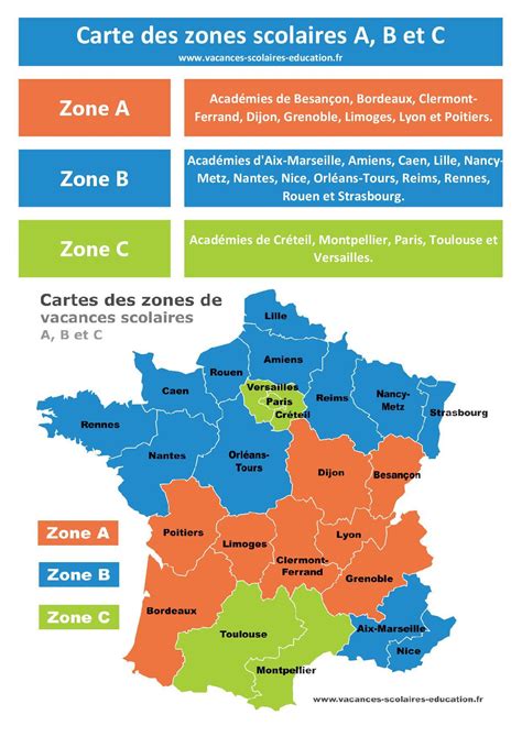 Zone De Vacances Scolaires A B C Liste Carte Et Calendrier 2021