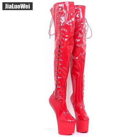 Women 20cm Extreme High Heeled Sexy Over The Knee Long Round Toe Motorcycle Pole Dancing Boots