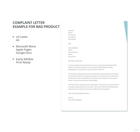 Free Complaint Letter Example For Bad Product Template In Microsoft