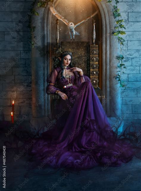 Art Photo Fantasy Woman Evil Elven Queen Sits On Throne Dark Magic