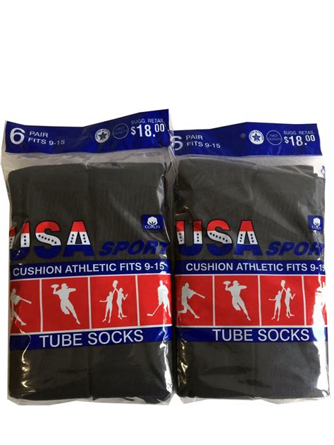 12 Pairs Men S Cotton Athletic Sports Tube Socks 9 15 Multi Color Made In Usa Ebay