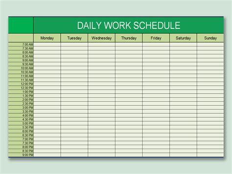 Excel Of Fresh Green Daily Schedule Xlsx Wps Free Templates