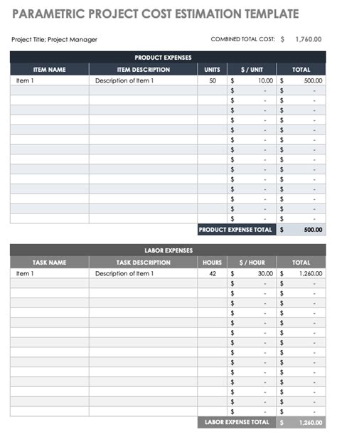 Project Cost Estimate Template Project Management Template