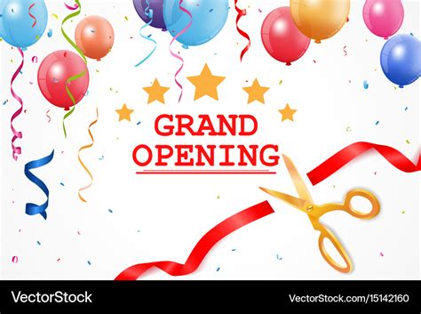 Grand Opening Banner With Confetti And Cutting Rib