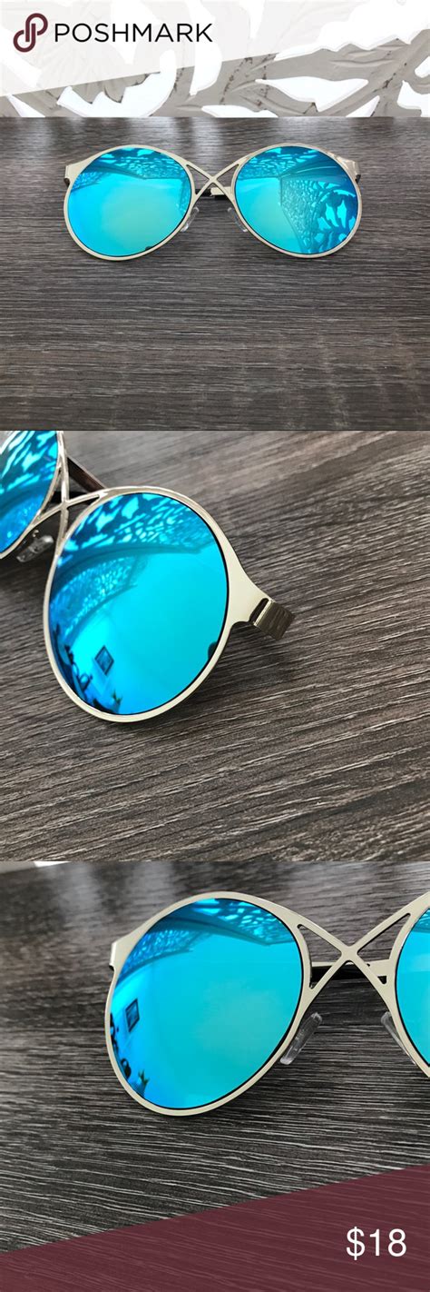 Blue Mirror Lens Round Sunglasses Silver Trim Blue Mirror Lens Price Firm Style Link Miami