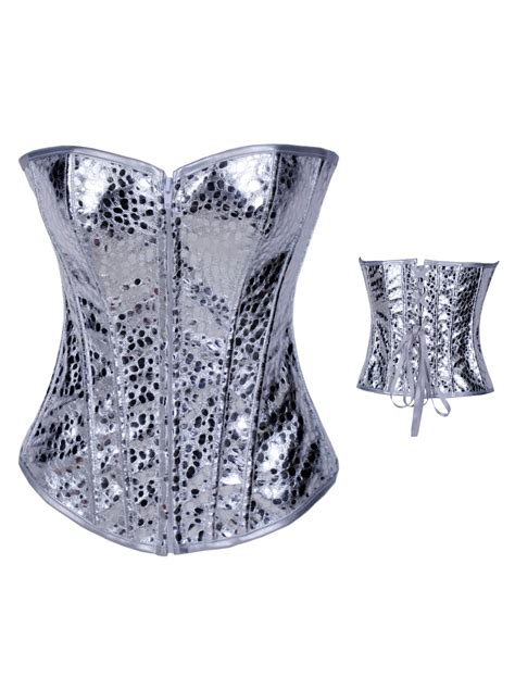 Gold Sequin Top Womens Glitter Lace Up Corsets Waist Trainer