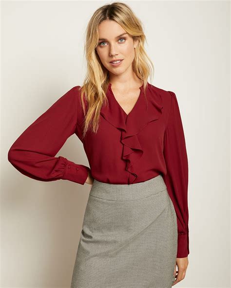 Silky Crepe Jabot Blouse With Puffy Sleeve Rwandco