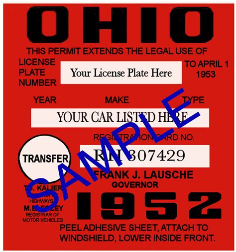 1952 Ohio Registration Sticker Transfer 2000 Bob Hoyts Classic