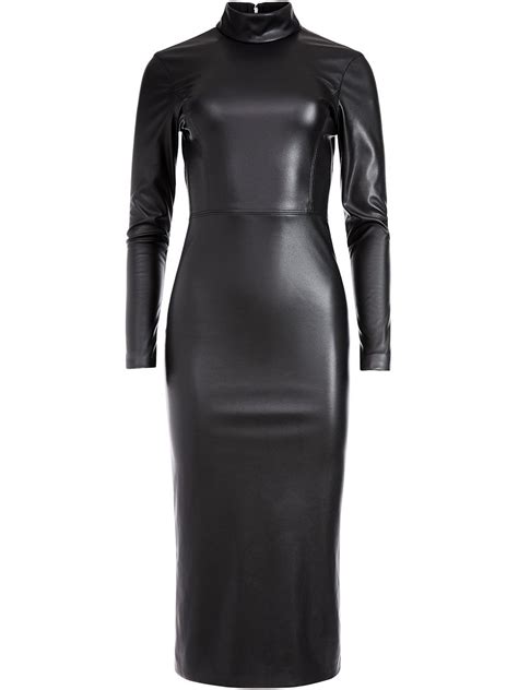 Alice Olivia Delora Fitted Dress Farfetch Leather Dresses Faux Leather Dress Leather