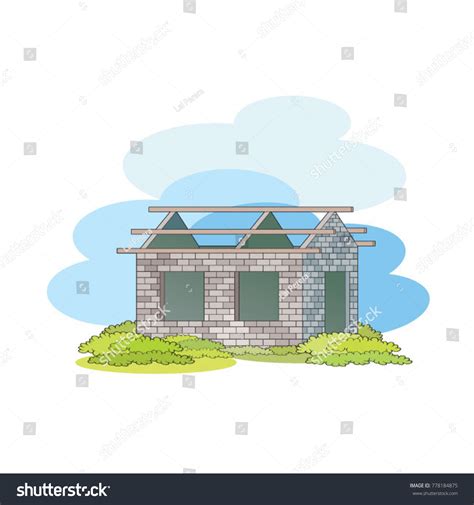 Unfinished Roofless House Over Blue Clouds Stock Vector Royalty Free