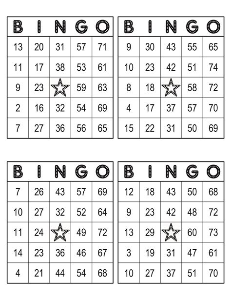 1000 Bingo Cards 4 Per Page Immediate Pdf Download Black Wstar Bingo Cards To Print Custom