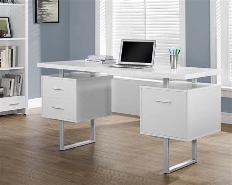 Modern 60 Desk With Floating Top And File Drawer In White