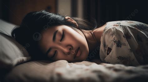 รูปพื้นหลังสาวเอเชียนอนอยู่บนเตียง พื้นหลัง ผู้หญิงคนหนึ่งนอนคว่ำหน้า