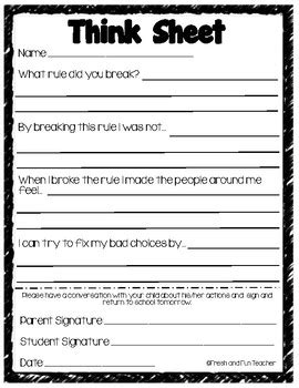 This study aimed to investigate the effect of the feedback signal on sitting behavior and musculoskeletal discomfort. FREEBIE Behavior Think Sheet for Big Kids by Fresh and Fun Teacher