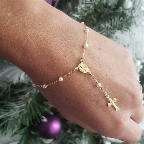Rosary Bracelet Gold Delicate Catholic Rosary First Gold Etsy