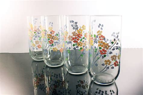 everyday drinking glasses 12 ounce pink blue green floral pattern set of 4 tumblers