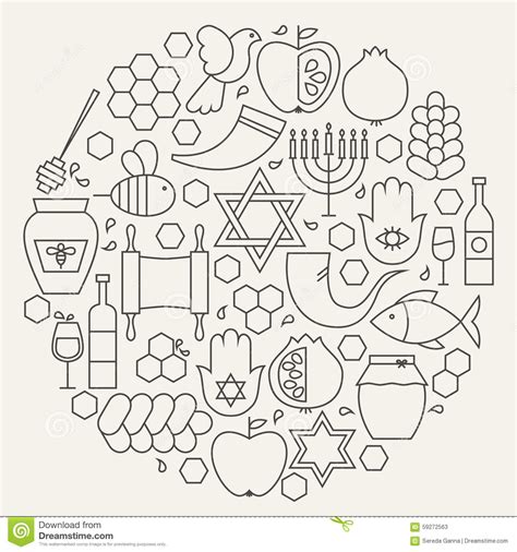 Judaism Traditional Symbols Icons Set And Jewish Symbols Stock