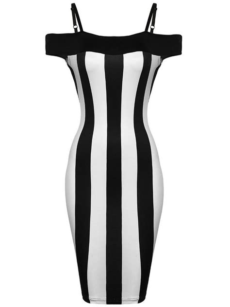 Buy Black And White Striped Bodycon Dress In Stock