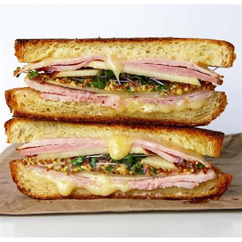 Grilled Cheese With Ham And Brie Cheese With Microgreens Apple And
