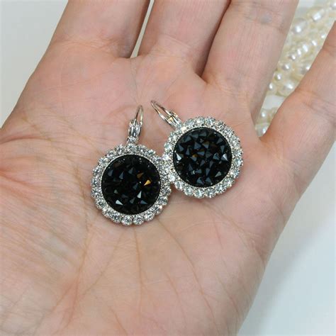 Black Earrings Black Crystal Earrings Black Swarovski Crystal Etsy
