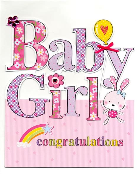 Large New Baby Girl Congratulations Greeting Card Cards Love Kates