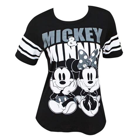 Disney Mickey And Minnie Mouse Womens Football Style Black T Shirt