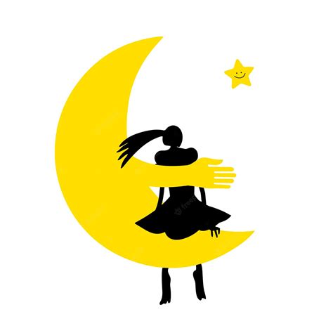 Premium Vector Girl Sitting On The Moon Cute Silhouette Of A Girl With Long Hair Sitting On