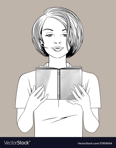 Girl Reading A Book Holding In Her Hands Vector Image
