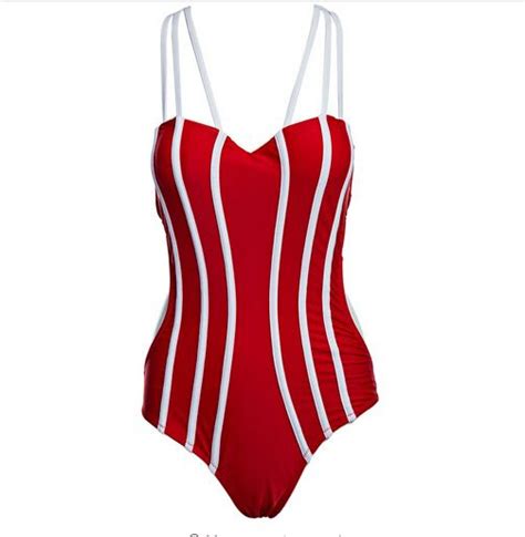 Red One Piece Swimsuit With White Stripes And Tie Back One Piece Swimsuit Women Swimsuits