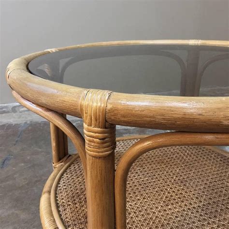 Jati all weather wicker rattan coffee table with glass top in java, source: Mid-Century Rattan Coffee Table with Glass Top For Sale at ...