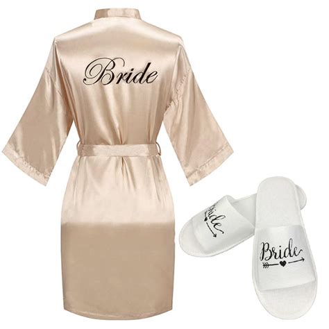 Bridal Satin Robe With Black Glitter And Slippers For Wedding Day
